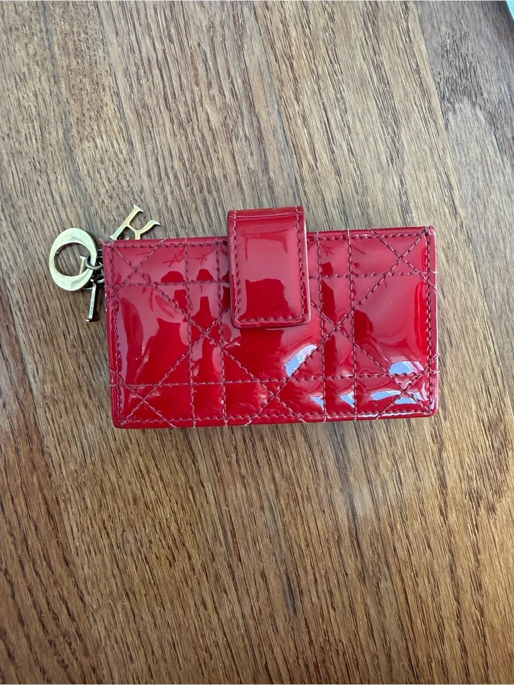 Dior Red Patent Leather Card Holder Wallet
